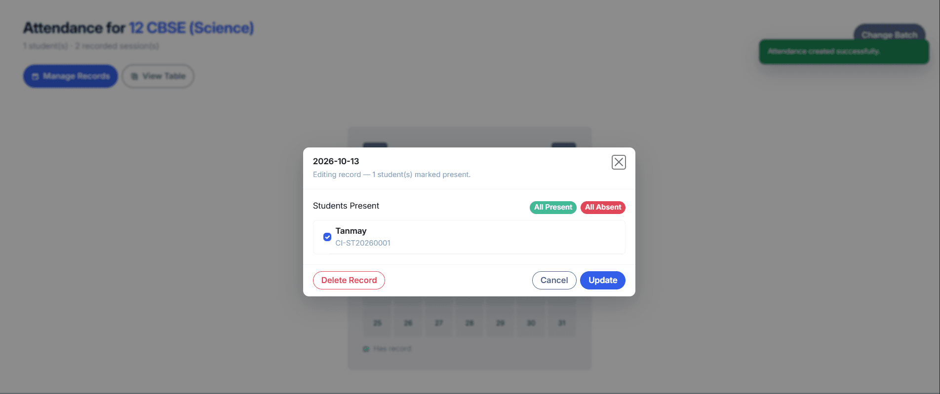 Attendance record editor